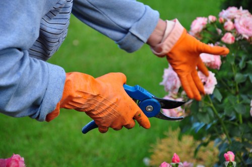 Professional gardener setting up tools in a residential Seven Kings garden